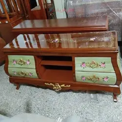 میز تلویزیون طرح دار معرق کاری شده، بدنه مازول و رنگ چندلایه پولیشی