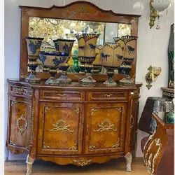 آینه کنسول معرق کاری شده طراحی شیک و آنتیک و رنگ کلاسیک، جنس چوب روس