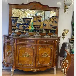 آینه کنسول معرق کاری شده طراحی شیک و آنتیک و رنگ کلاسیک، جنس چوب روس