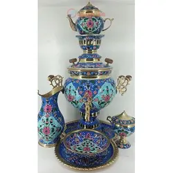 سرویس سماور زغالی برنجی  با روکش پلی استر