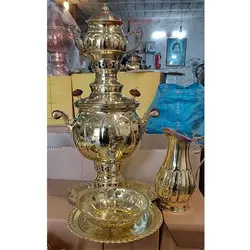 سرویس سماور زغالی برنجی مدل خطی
