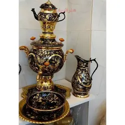 سرویس سماور زغالی 4 لیتری برنجی الماس تراش