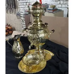سرویس سماور زغالی 6 لیتری برنجی قلمزنی هنردست
