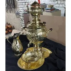 سرویس سماور زغالی 6 لیتری برنجی قلمزنی هنردست
