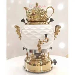 سماور گازی 6 لیتری مدل توپی آناناسی سفید