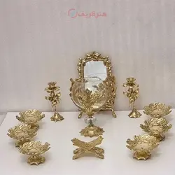 هفت سین مدل گل و برگ گل آینه مربع همراه با تنگ شیشه ای، خوش ساخت