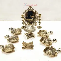 هفت سین برنزی مدل برگ و انگور، آینه گرد، بسیار زیبا و دلپسند