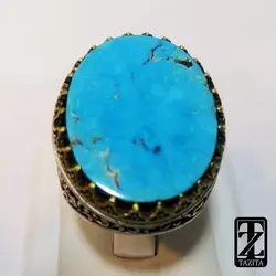 انگشتر مردانه کلکسیونی ضامن آهو با فیروزه اصل نیشابور (کد 200415)