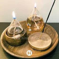 شمع پیرکس ست اشکی با سینی چوبی