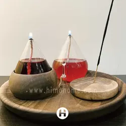 شمع پیرکس ست اشکی با سینی چوبی