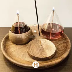 شمع پیرکس ست اشکی با سینی چوبی