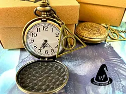 ساعت گردنبندی و جیبی طرح هاگوارتز هری پاتر با آویز یادگاران مرگ