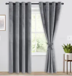 پرده آماده پانچ مخمل کالیفرنیا طوسی روشن پنل دوعددی