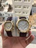 ست ساعت رومانسون بند چرمی قهوه ای همراه حلقه و دستبند استیل romanson Romanson