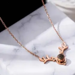 گردنبند شاخ گوزن دوست دارم به صد زبان زنده دنیا رزگلد استیل