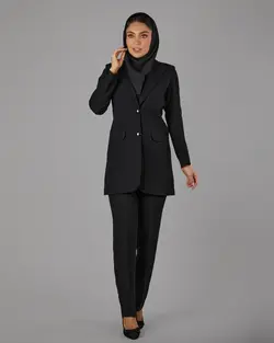 قیمت و خرید مانتو کت و شلوار کرپ 2 رنگی یقه بلیزر | گالری مانتو میرداماد