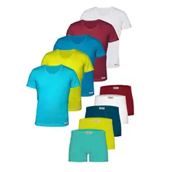 ست شورت و زیرپوش پسرانه پنبینه مدل پادار آستین دار مجموعه 6 عددی