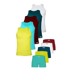 ست شورت و زیرپوش رکابی پسرانه پنبینه مدل پادار مجموعه 6 عددی