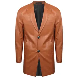 کت چرم مردانه مدل یقه بلیزر رنگ عسلی