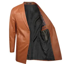 کت چرم مردانه مدل یقه بلیزر رنگ عسلی