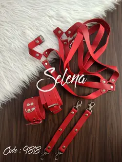 ست فانتزی گارتر چرم ۵ تکه Selena 9818 قرمز و مشکی فری سایز (قابل تنظیم)