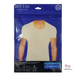 زیرپوش مردانه یقه گرد رنگ کرم/ تمام نخ