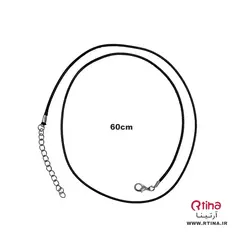 گردنبند صلیب مشکی سنگ اونیکس + بند چرمی 60cm