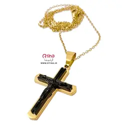 پلاک صلیب استیل طرح مسیح +زنجیر 60 سانتی رایگان
