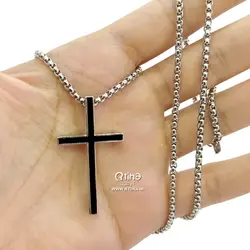 گردنبند صلیب مشکی مردانه و زنانه ساده + زنجیر 60cm