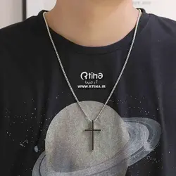 گردنبند صلیب مشکی مردانه و زنانه ساده + زنجیر 60cm