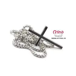 گردنبند صلیب مشکی مردانه و زنانه ساده + زنجیر 60cm