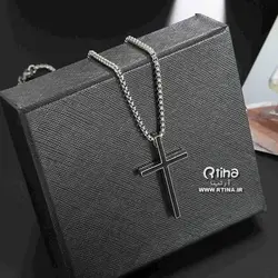 گردنبند صلیب مشکی مردانه و زنانه ساده + زنجیر 60cm