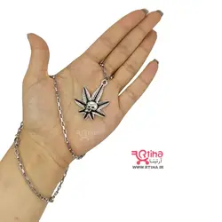 گردنبند برگ ماری جوانا و جمجمه + زنجیر فلزی