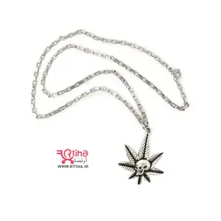 گردنبند برگ ماری جوانا و جمجمه + زنجیر فلزی