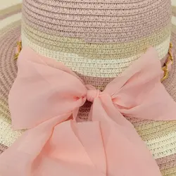 کلاه ساحلی لبه بلند رنگی زنجیر دار  مدل تابستانی