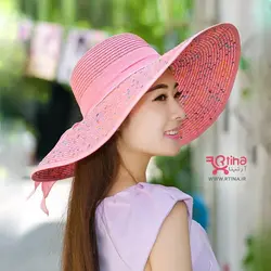 کلاه ساحلی دخترانه و زنانه لبه بلند و پاپیون دار