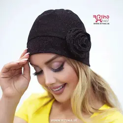 توربان مجلسی مشکی بغل گل دار دخترانه و زنانه شاین