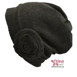 توربان مجلسی مشکی بغل گل دار دخترانه و زنانه شاین