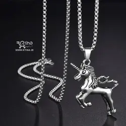 گردنبند طرح اسب تک شاخ نقره ای + زنجیر رایگان (دخترانه و پسرانه)