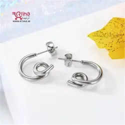 گوشواره میخی اسپرت مشکی و نقره ای دخترانه و پسرانه طرح اسپیرال