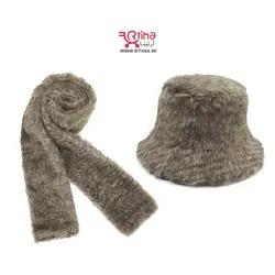شال و کلاه فرحی زنانه و دخترانه (کلاه باکت + شال گردن خز)