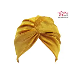 توربان مدل گره ای مخمل زنانه و دخترانه خردلی