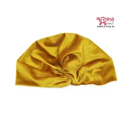 توربان مدل گره ای مخمل زنانه و دخترانه خردلی