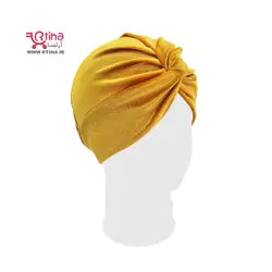 توربان مدل گره ای مخمل زنانه و دخترانه خردلی