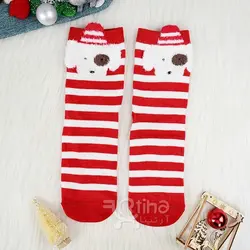 جوراب نخی(فانتزی-عروسکی) قرمز راه راه مدل Christmas1