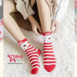 جوراب نخی(فانتزی-عروسکی) قرمز راه راه مدل Christmas1