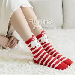 جوراب نخی(فانتزی-عروسکی) قرمز راه راه مدل Christmas1