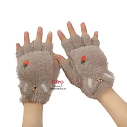 دستکش زمستانی دخترانه بدون انگشت مدل کلاه دار