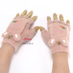 دستکش زمستانی دخترانه بدون انگشت مدل کلاه دار