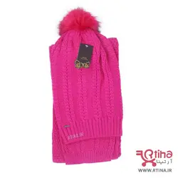 شال و کلاه بلند بافتنی زنانه تک پوم مدل سنبل
